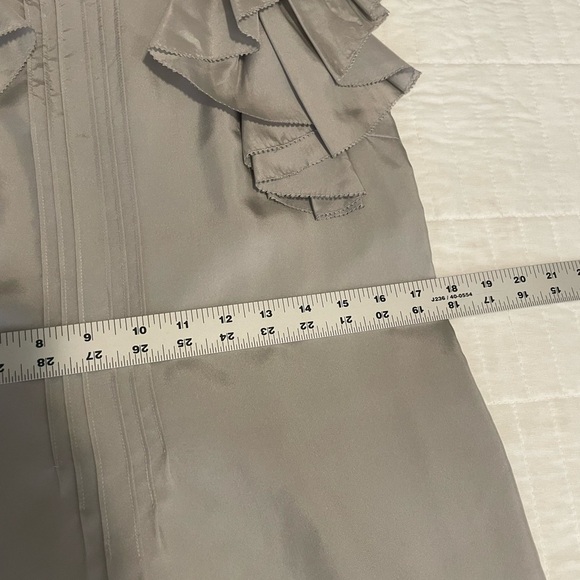 Floreat Anthropologie Gray Silver Silk Ruffle Sleeve Shift Dress Sz 4 Pintuck. - Picture 14 of 15